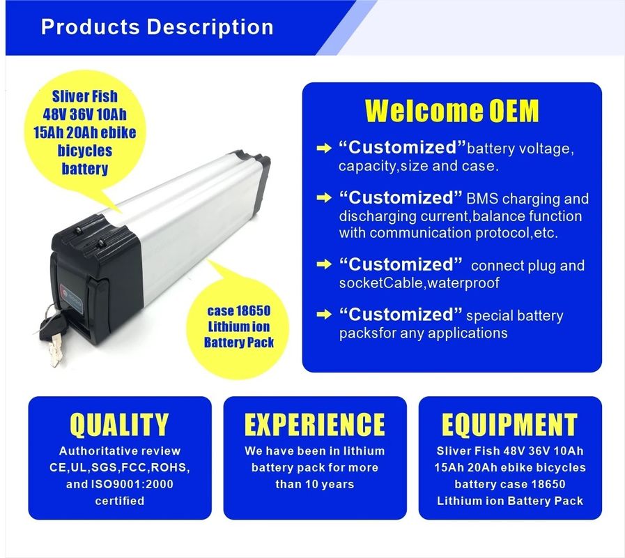 Enook Factory Sliver Fish 36v 10ah 250w แบตเตอรี่จักรยานไฟฟ้า / แบตเตอรี่ลิเดียมลอน แพ็คแบตเตอรี่ / แบตเตอรี่ ebike