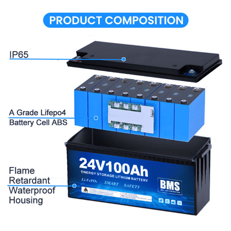 แบตเตอรี่ไอออน 12V 100Ah วงจรลึก แบตเตอรี่ไอออนลิตยูม 24V 200Ah แพ็คแบตเตอรี่สําหรับรถแคมป์ รถ RV เรือ