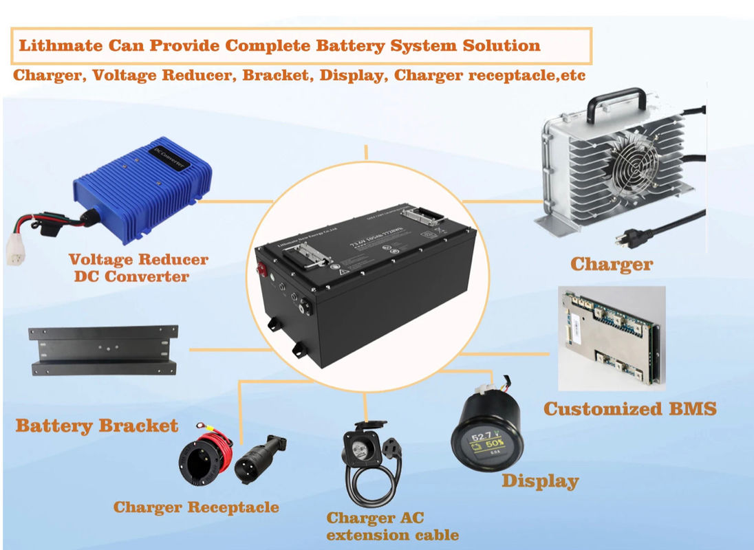 OEM ODM ชุดชาร์จใหม่ 36v 48v 72v 100ah 200ah 300ah แบตเตอรี่ไอออนลิตியம் Lifepo4 แบตเตอรี่รถกอล์ฟ