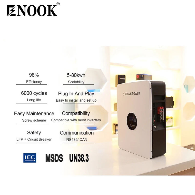 การปรับแต่ง 51.2V 100A 5.12KWh Lifepo4 แบตเตอรี่ที่เก็บของในบ้านด้วย Smart BMS