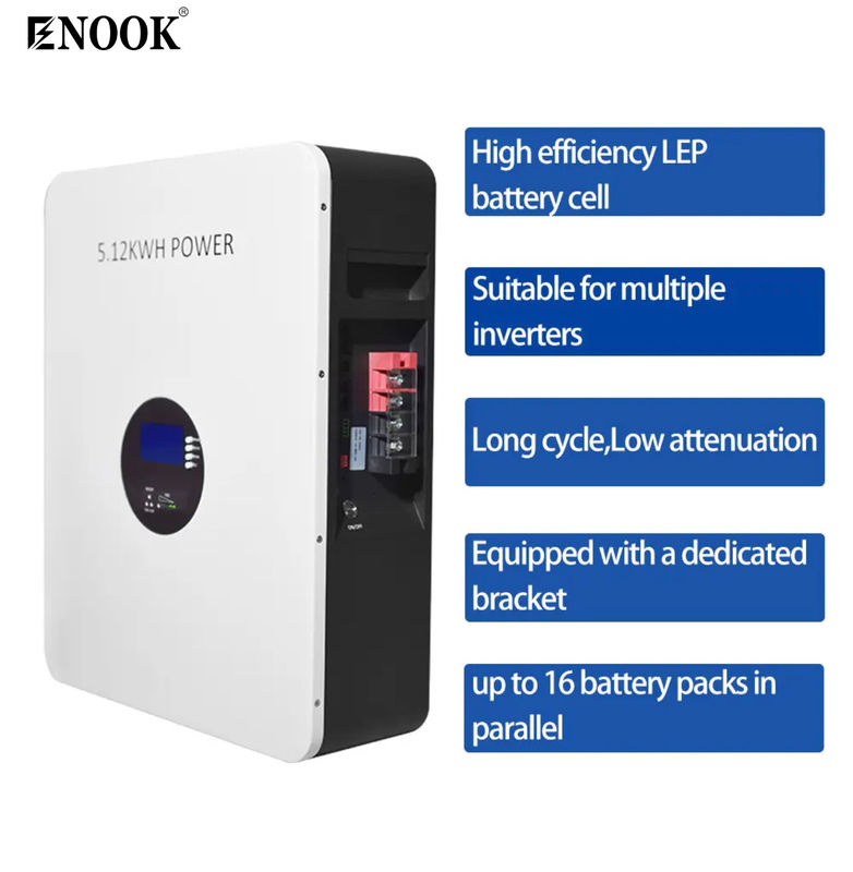 LFP บ้านเก็บพลังงาน แบตเตอรี่ 6000x ระยะเวลา 5.12kwh PowerWall 51.2V 100Ah พลังงานฉุกเฉิน