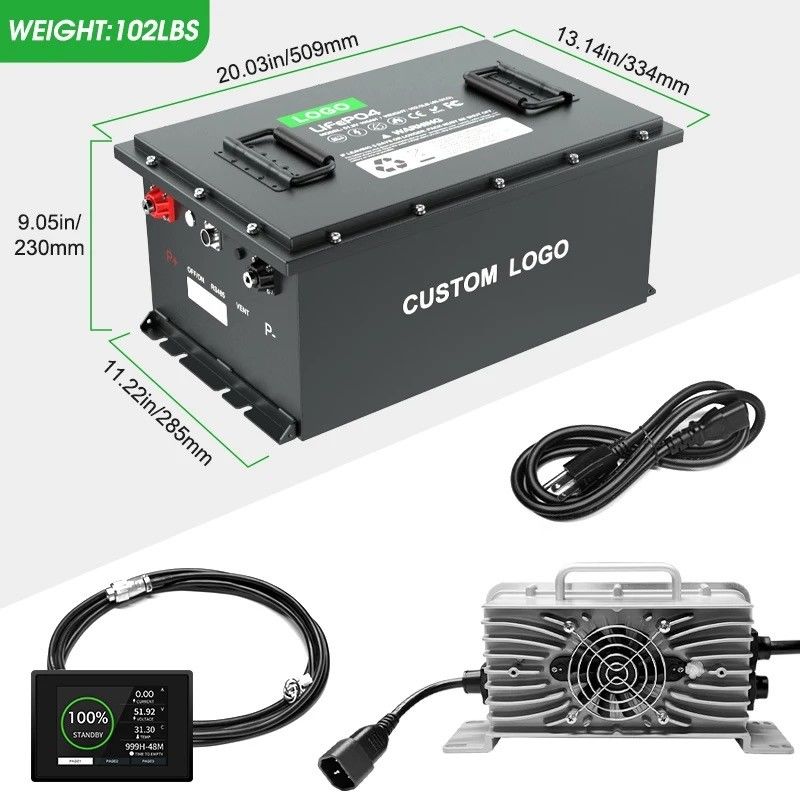 58.4V 100ah 105ah 200ah คาร์ตกอล์ฟ LiFePO4 แบตเตอรี่ไฟฟ้าลิตยูมไอออน แพ็ค 51.2V วงจรลึก IP64